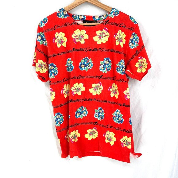Vintage Tops - Vintage Liz Sport One size Petite 90s y2k Hawaiian print striped t-shirt red OS